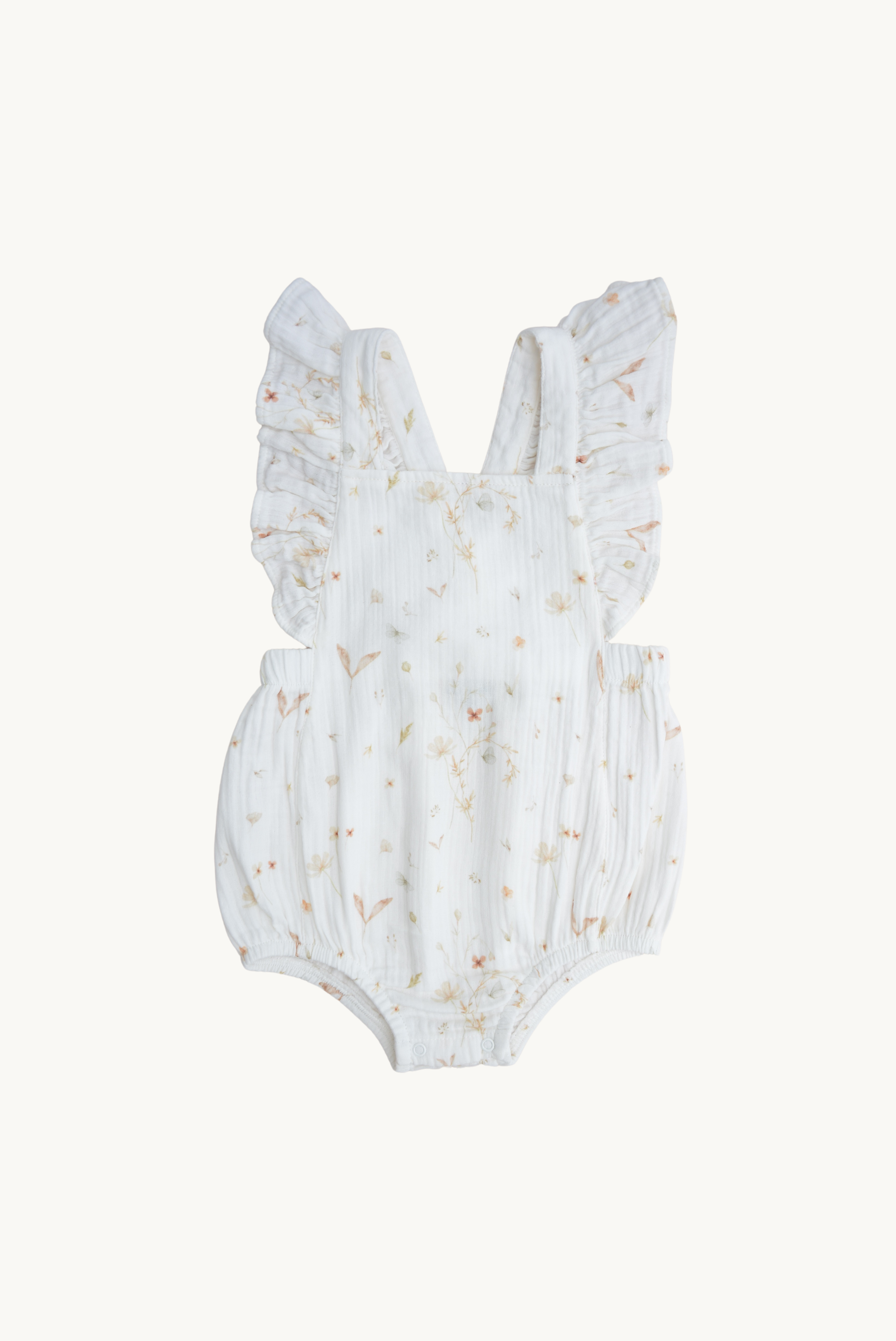 LUNA Romper - Weiß mit Blumendruck * Baby-Musselin-Strampler aus 100% Baumwolle